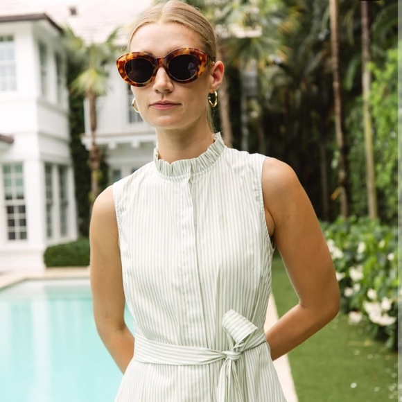 NWT Tillie Cocoanut Dress Seagrape Green Stripe Medium Midi Sundress Made In US - Picture 2 of 8